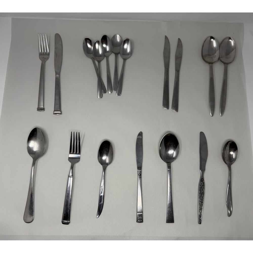 18pc Vintage Mismatched Stainless Flatware Lot MCM Lauffer Oneida Wallace Japan
